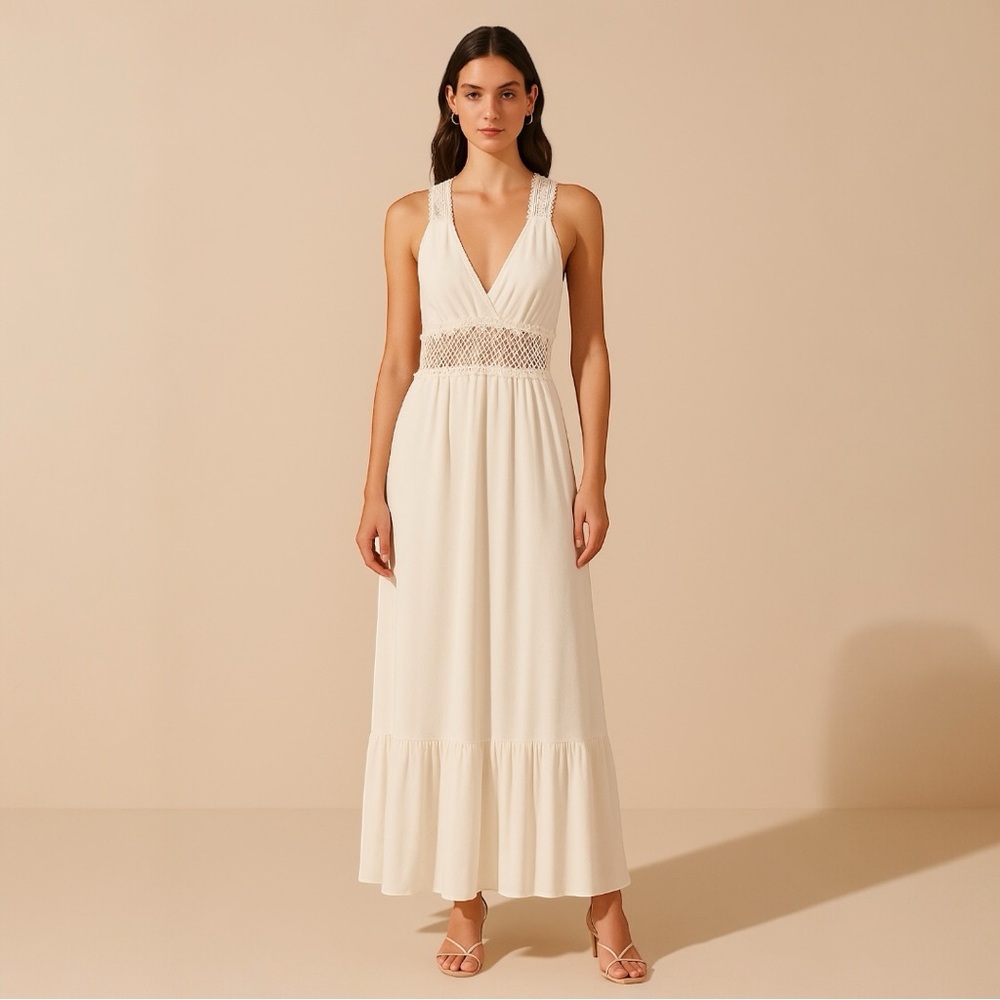 Honey Punch Lace Insert Maxi Dress – Ivory, Size - Medium - Picture 1 of 5